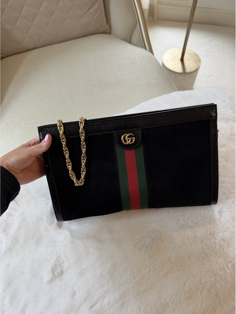 Gucci Ophidia Suede Chain Clutch